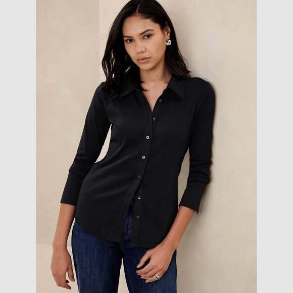 Banana Republic Factory Refined Ribbed Shirt Black - Picture 1 of 8